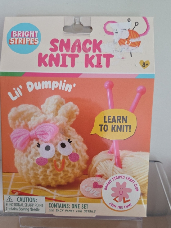 Bright stripes Other - Snack Knit Kit Lil' Dumplin' – Cream & Pink Kids Knitting Set, NIB